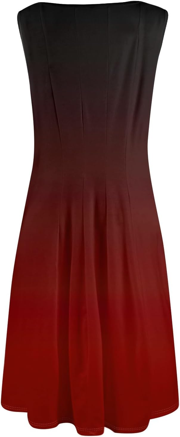 Womens Tank Sundress 2025 Casual Floral Print Tshirt Dress Swing Sleeveless Midi Dress Crewneck Pleated Summer Dresses