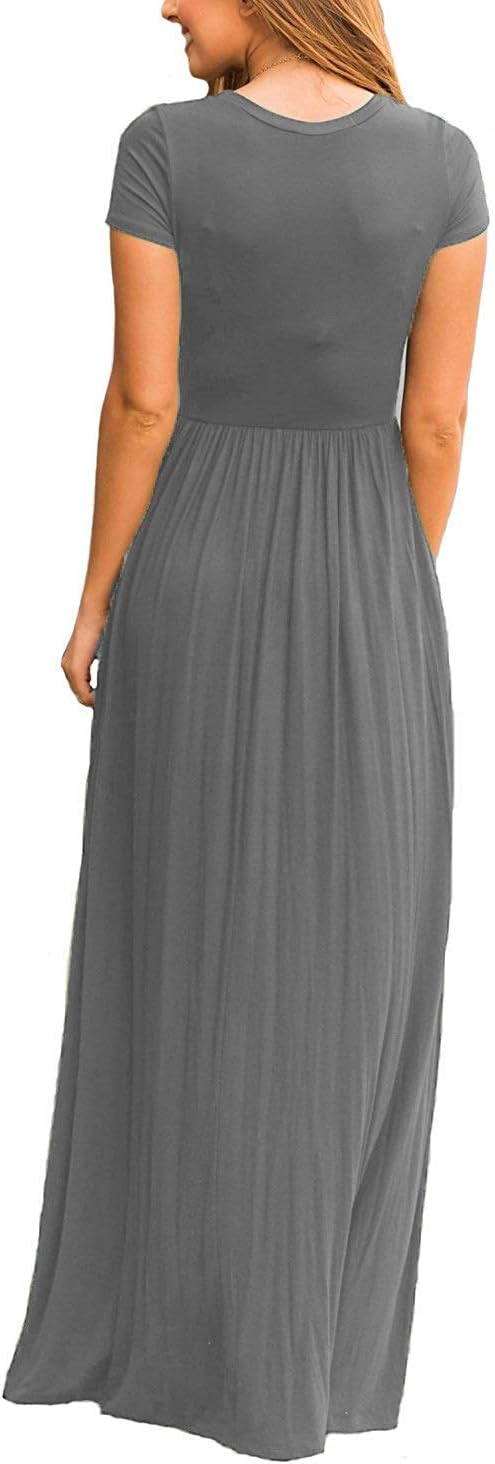 DEARCASE Maxi Dress for Women Short Sleeve Casual Summer Loose Plain Comfy Long Dresses with Pockets
