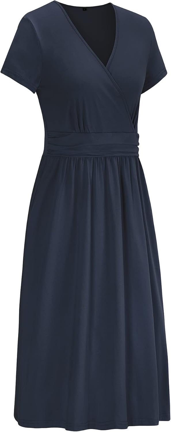 OUGES Women's Summer Short Sleeve V-Neck Floral Short Party Dress with Pockets