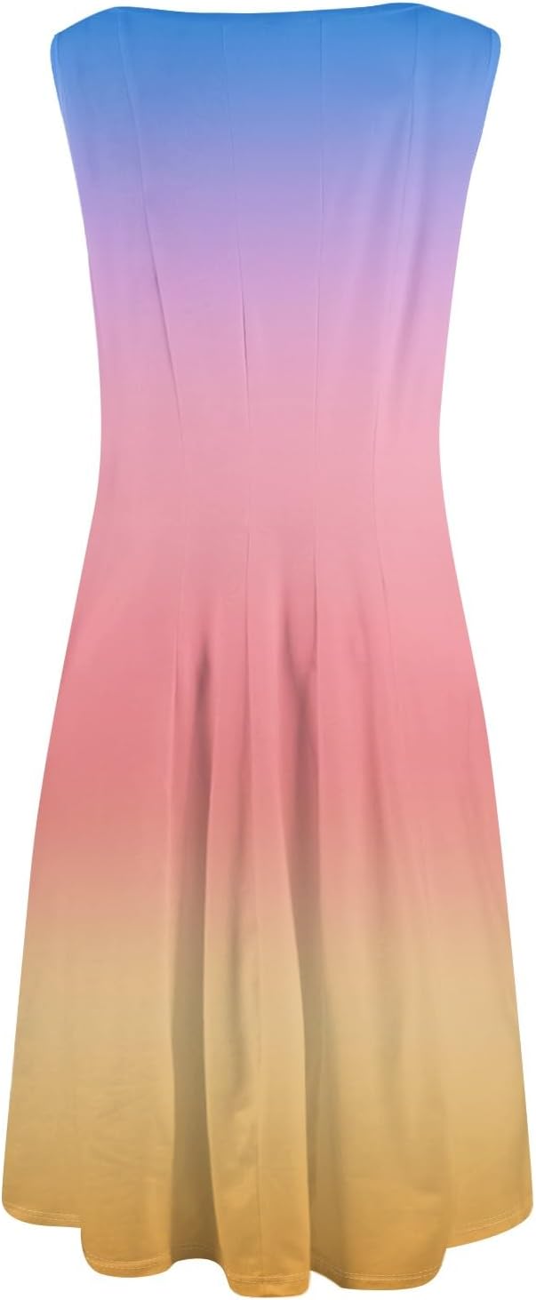 Womens Tank Sundress 2025 Casual Floral Print Tshirt Dress Swing Sleeveless Midi Dress Crewneck Pleated Summer Dresses