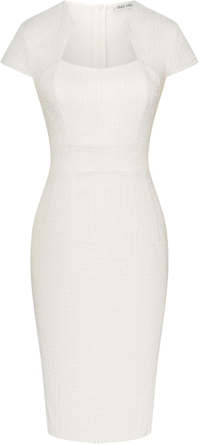 GRACE KARIN Women's Gorgeous Pencil Dress Cap Sleeve Tweed Pencil Dress for Work
