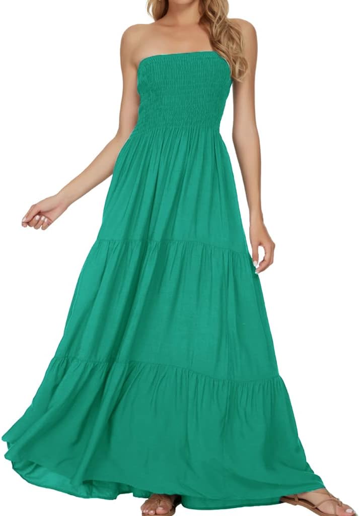 Women's Summer Strapless Tube Top Maxi Dresses Off Shoulder Boho Beach Long Dress