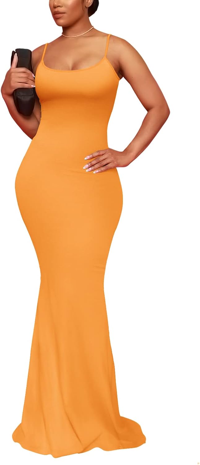 Hafailia Women's Casual Soft Lounge Long Slip Dress Sexy Sleeveless Bodycon Maxi Dresses Evening Formal Cocktail