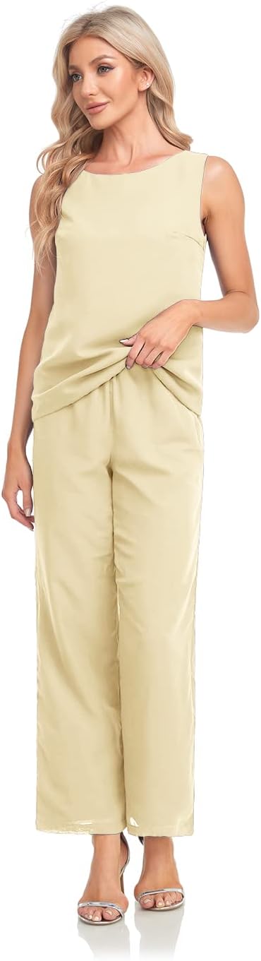 Women's 3 Pieces Chiffon Mother of The Bride Dress with Jacket Chiffon Formal Evening Dresses