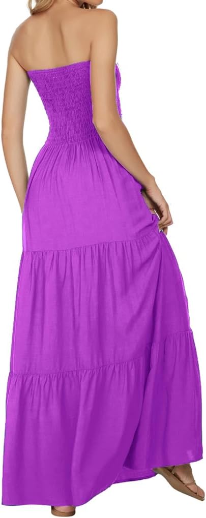 Women's Summer Strapless Tube Top Maxi Dresses Off Shoulder Boho Beach Long Dress