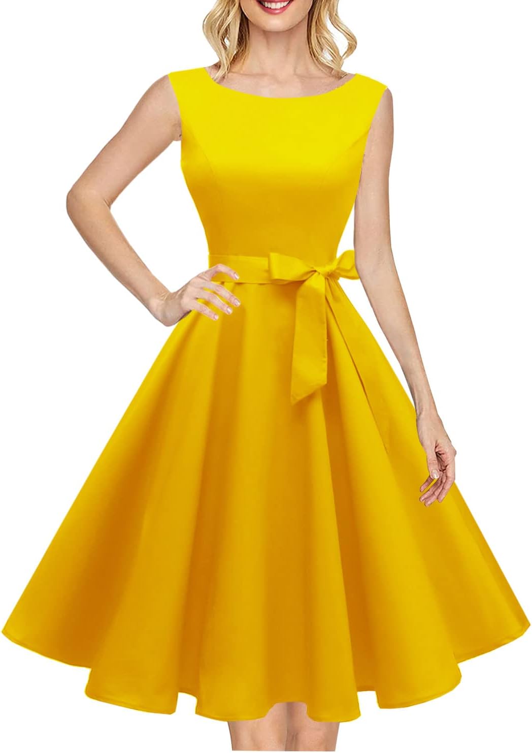 Hanpceirs Women's Boatneck Sleeveless Swing Vintage 1950s Cocktail Dress New