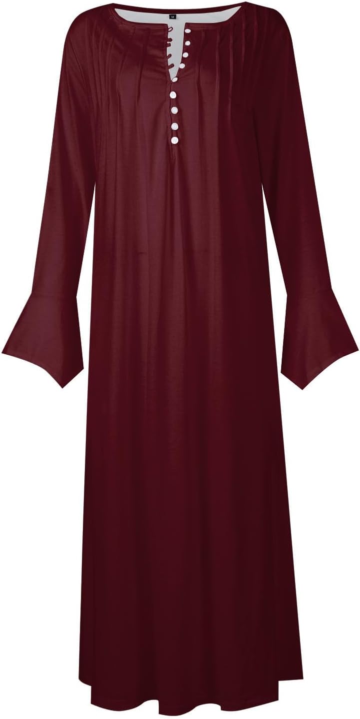 DOPOCQ Fall Women Dresses 2023 Long Sleeve V Neck Plus Size Maxi Dress Boho Dress High Waisted A-Line Dress with Pocket