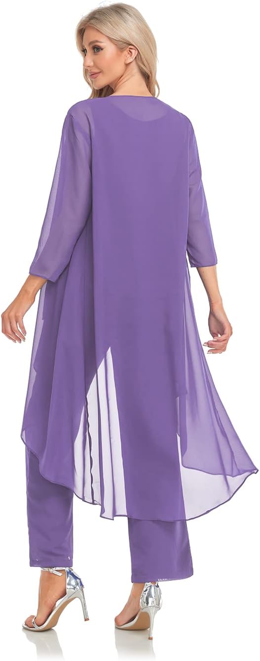 Women's 3 Pieces Chiffon Mother of The Bride Dress with Jacket Chiffon Formal Evening Dresses