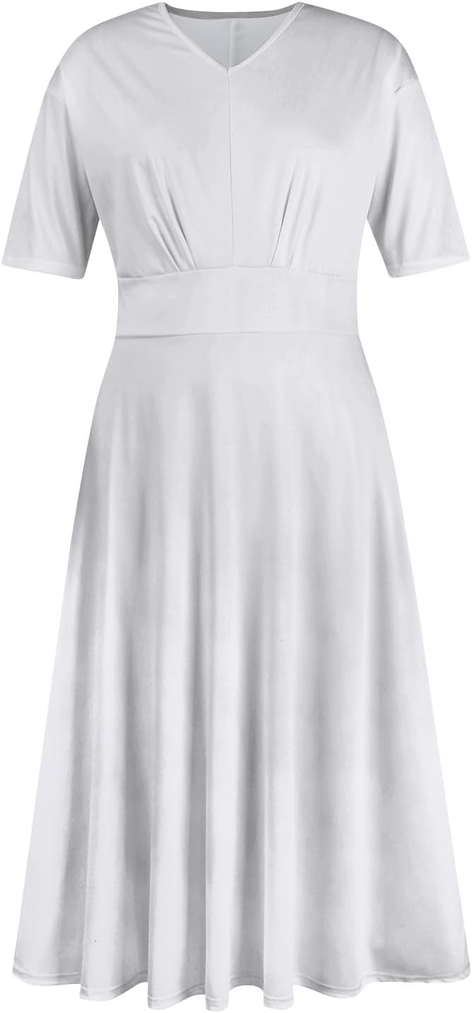 Women's Summer Elegant Cocktail Dress Solid Color Swing V-Neck Party Gown Dresses, S-2XL