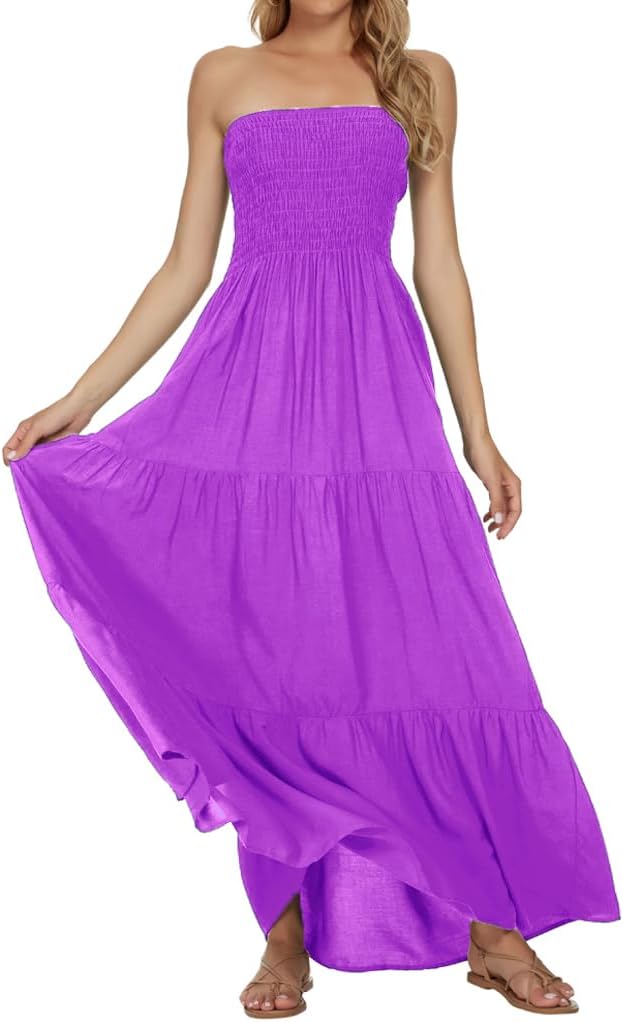 Women's Summer Strapless Tube Top Maxi Dresses Off Shoulder Boho Beach Long Dress