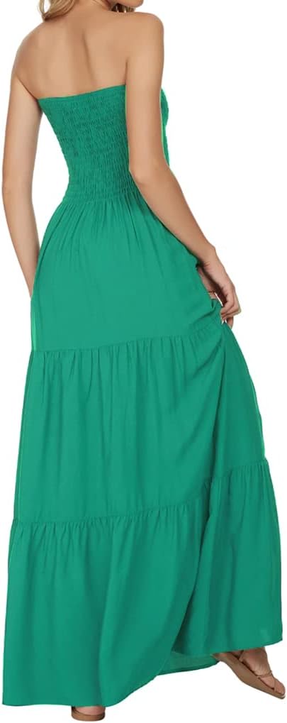 Women's Summer Strapless Tube Top Maxi Dresses Off Shoulder Boho Beach Long Dress