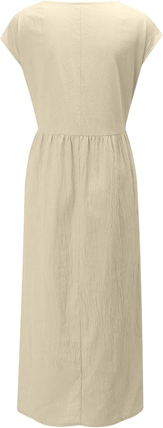 Linen Dresses for Women 2025 Summer Fashion Solid Color Sleeveless Dresses Beach Flowy Maxi Dresses Casual Sundress