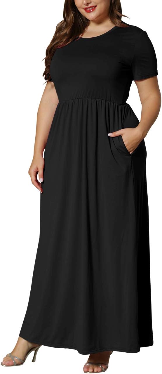KARALIN Women’s Plus Size Maxi Dresses for Curvy Women Summer Casual Short Sleeve 2025 Long Dress 14W-26W