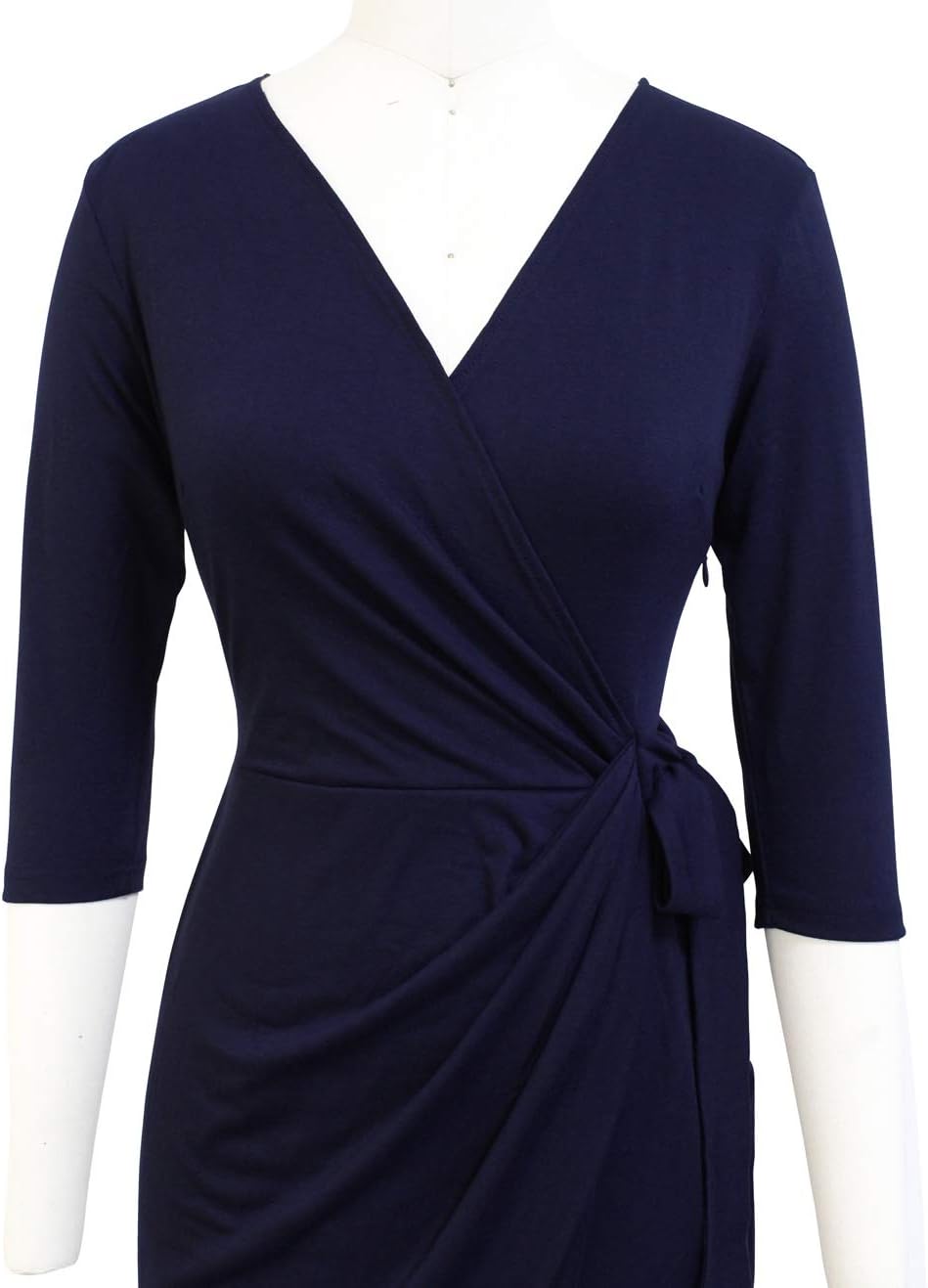 Berydress Women's Classic 3/4 Sleeve V Neck Sheath Casual Party Work Faux Black Wrap Dress