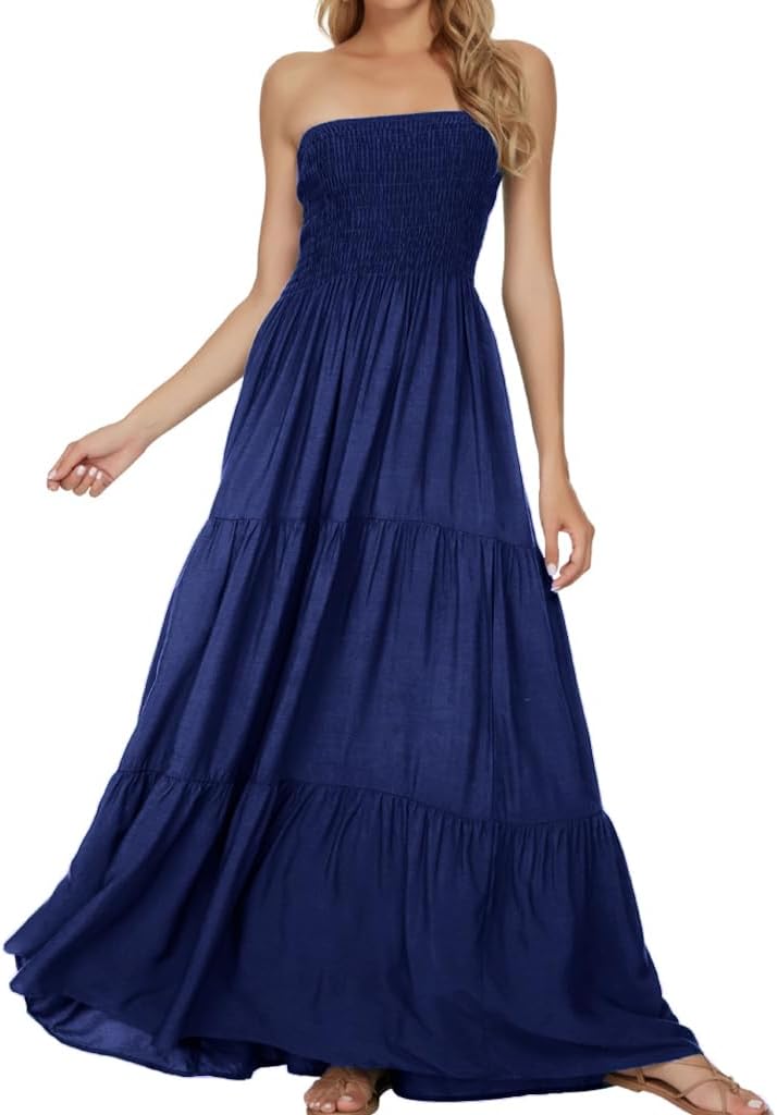 Women's Summer Strapless Tube Top Maxi Dresses Off Shoulder Boho Beach Long Dress