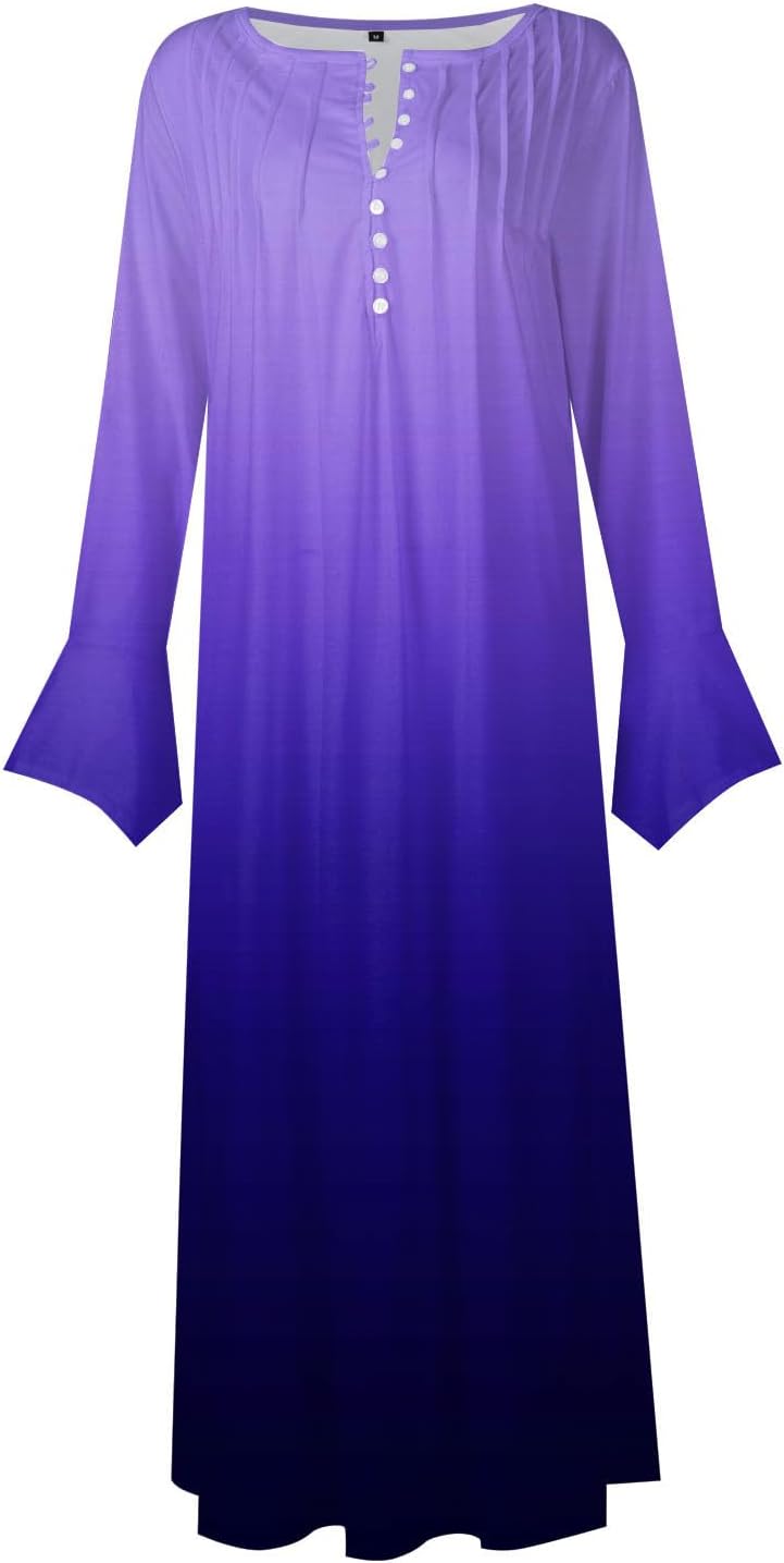 DOPOCQ Fall Women Dresses 2023 Long Sleeve V Neck Plus Size Maxi Dress Boho Dress High Waisted A-Line Dress with Pocket