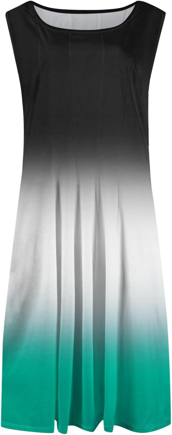 Womens Tank Sundress 2025 Casual Floral Print Tshirt Dress Swing Sleeveless Midi Dress Crewneck Pleated Summer Dresses
