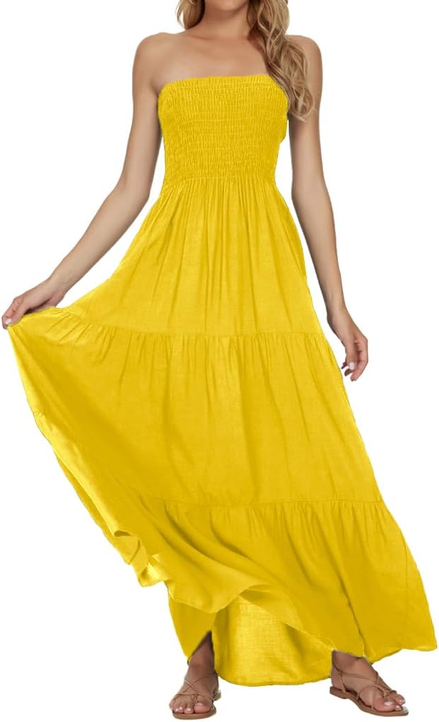 Women's Summer Strapless Tube Top Maxi Dresses Off Shoulder Boho Beach Long Dress