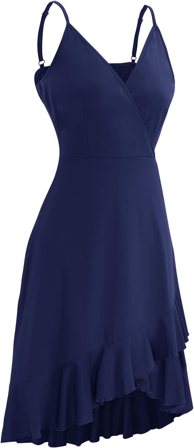 ULTRANICE Womens Summer Dresses Floral V Neck Ruffled Hem Spaghetti Spring Casual Beach Outfits Flowy Wrap Sun Dress