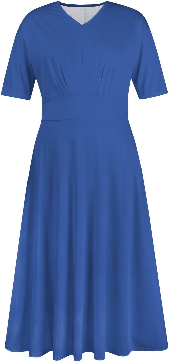 Women's Summer Elegant Cocktail Dress Solid Color Swing V-Neck Party Gown Dresses, S-2XL