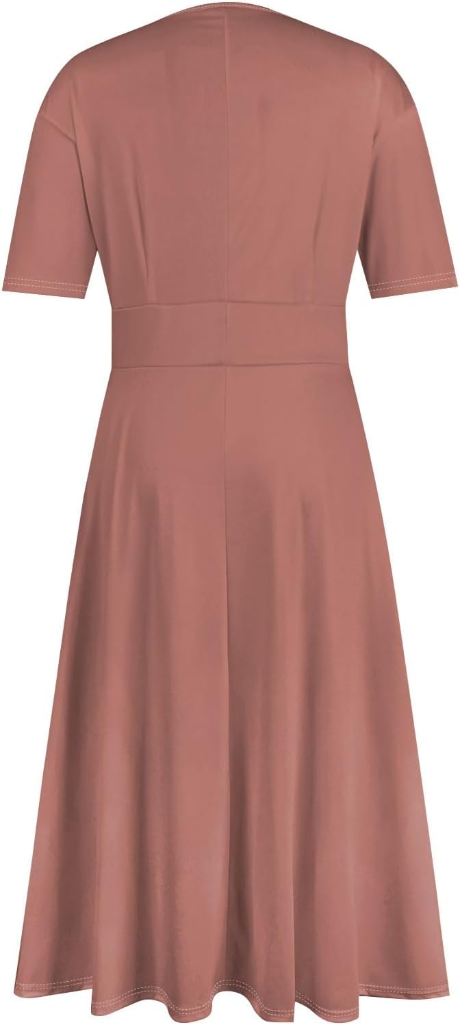 Women's Summer Elegant Cocktail Dress Solid Color Swing V-Neck Party Gown Dresses, S-2XL