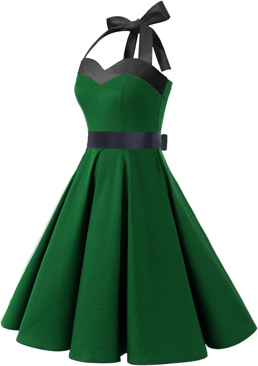 DRESSTELLS Women's Vintage 1950s Cocktail Party Dress Retro Wedding Guest Halter Rockabilly Swing Dresses