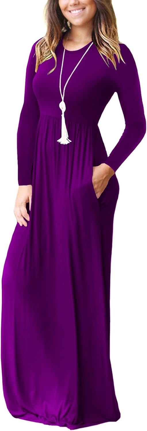VIISHOW Women's Long Sleeve Loose Plain Maxi Dresses Casual Long Dresses with Pockets