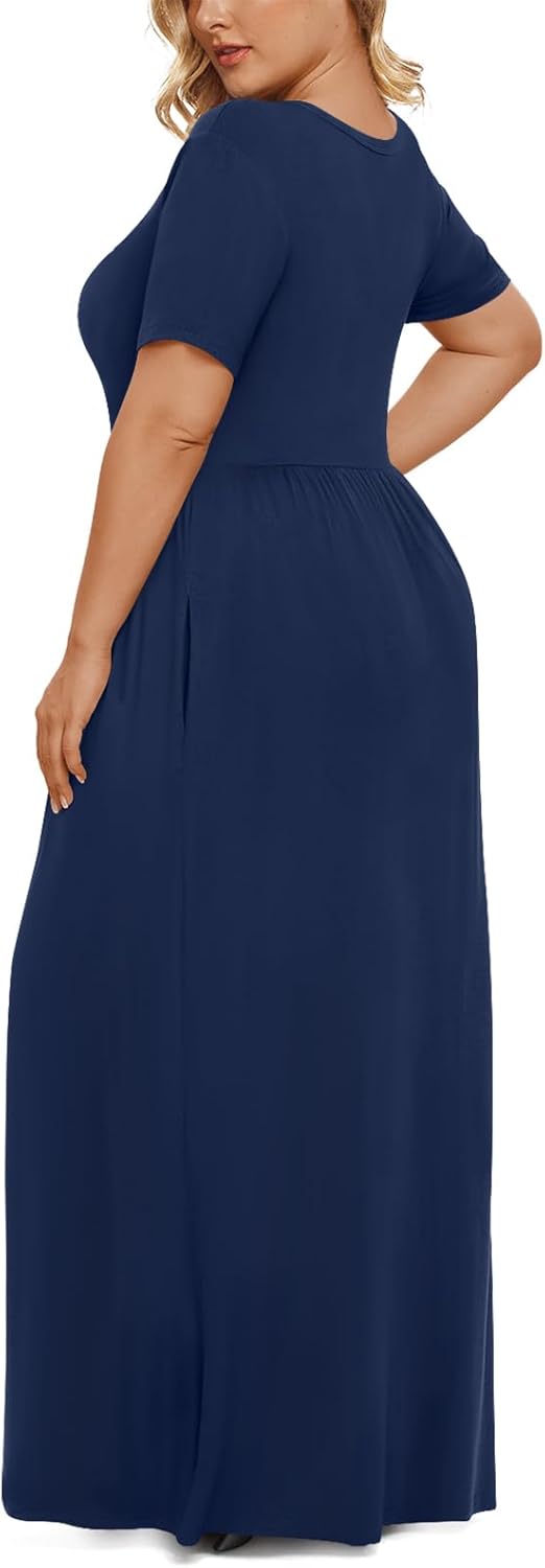 LONGYUAN Women's Plus Size Maxi Dresses for Curvy Women Summer Short Sleeve Casual 2025 Long Dress XL-6XL