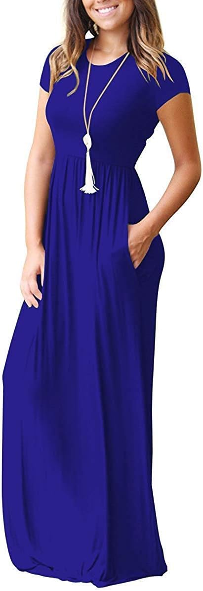 AUSELILY Women's Short Sleeve Loose Plain Casual Long Maxi Dresses for Women 2025