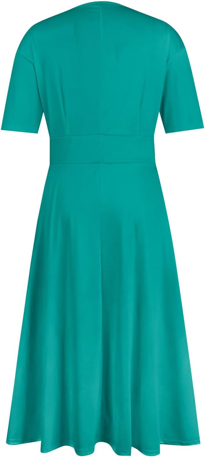 Women's Summer Elegant Cocktail Dress Solid Color Swing V-Neck Party Gown Dresses, S-2XL