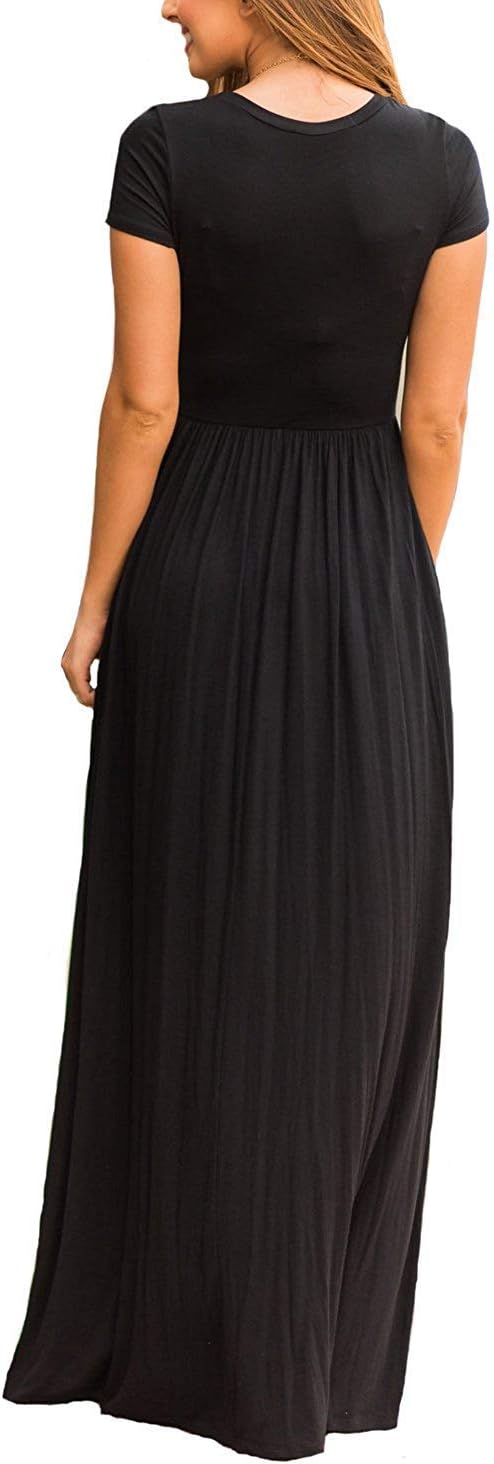 DEARCASE Maxi Dress for Women Short Sleeve Casual Summer Loose Plain Comfy Long Dresses with Pockets