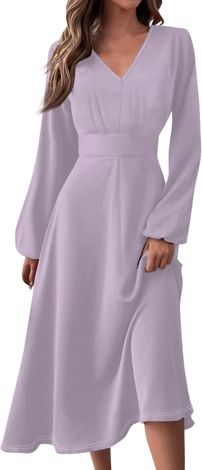 Women's Summer Elegant Cocktail Dress Solid Color Swing V-Neck Party Gown Dresses, S-2XL
