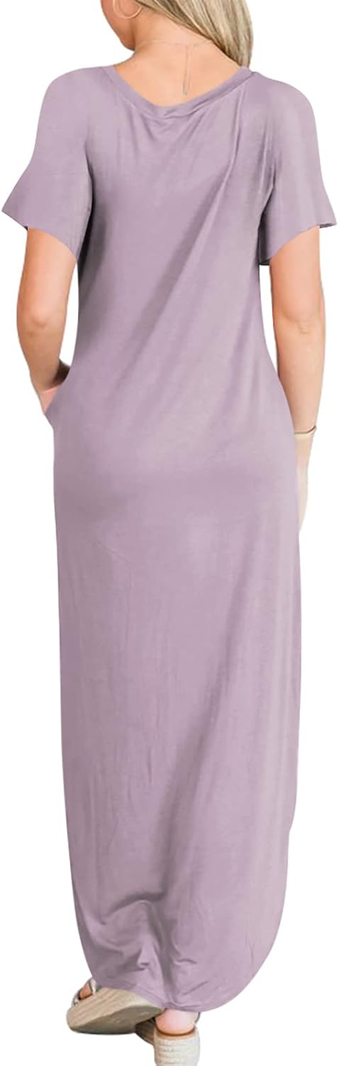 ANRABESS Women's Summer Casual Loose Short Sleeve Long T Shirt Dress Split Maxi Beach Sundress Travel Vacation Outfits