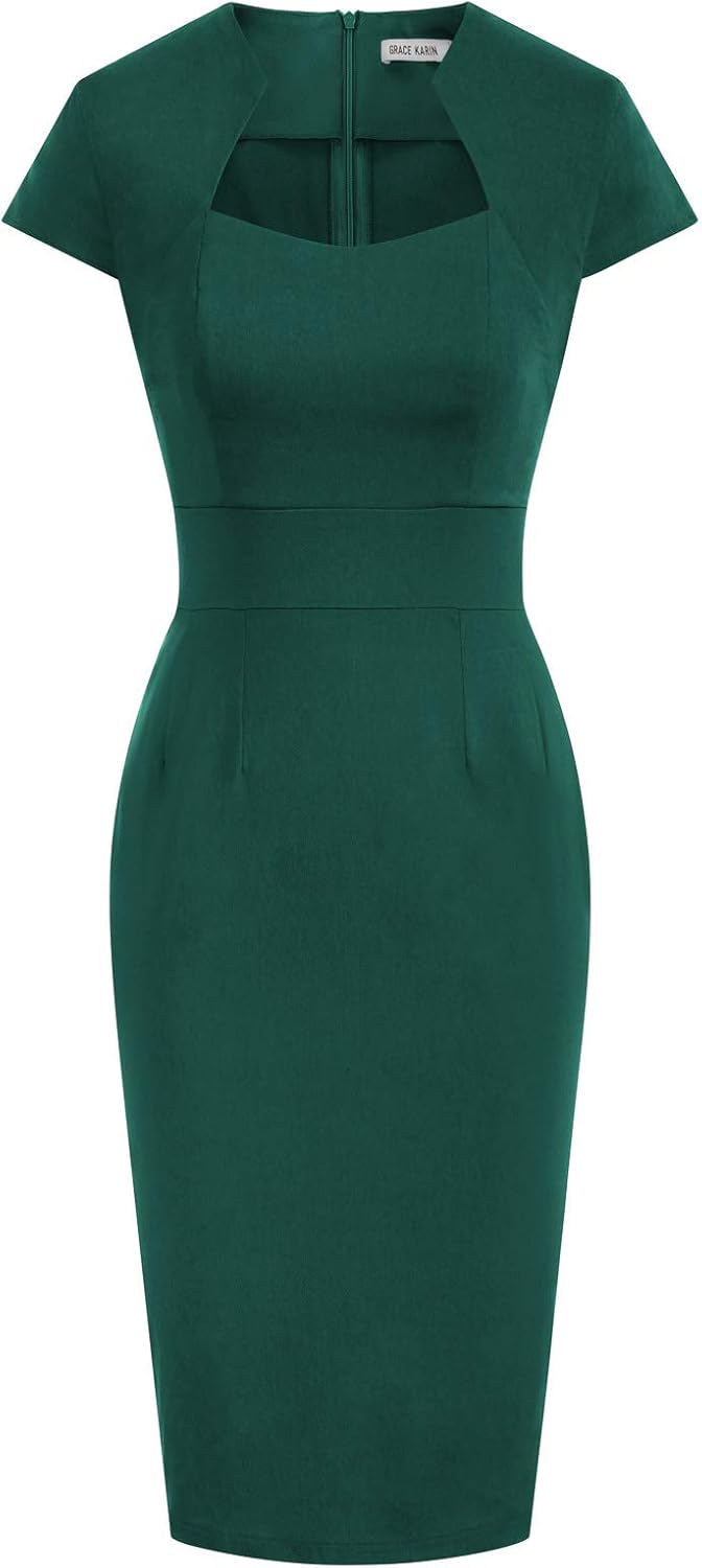 Grace Karin Womens 50s 60s Vintage Pencil Dress Bodycon Cap Sleeve Dress