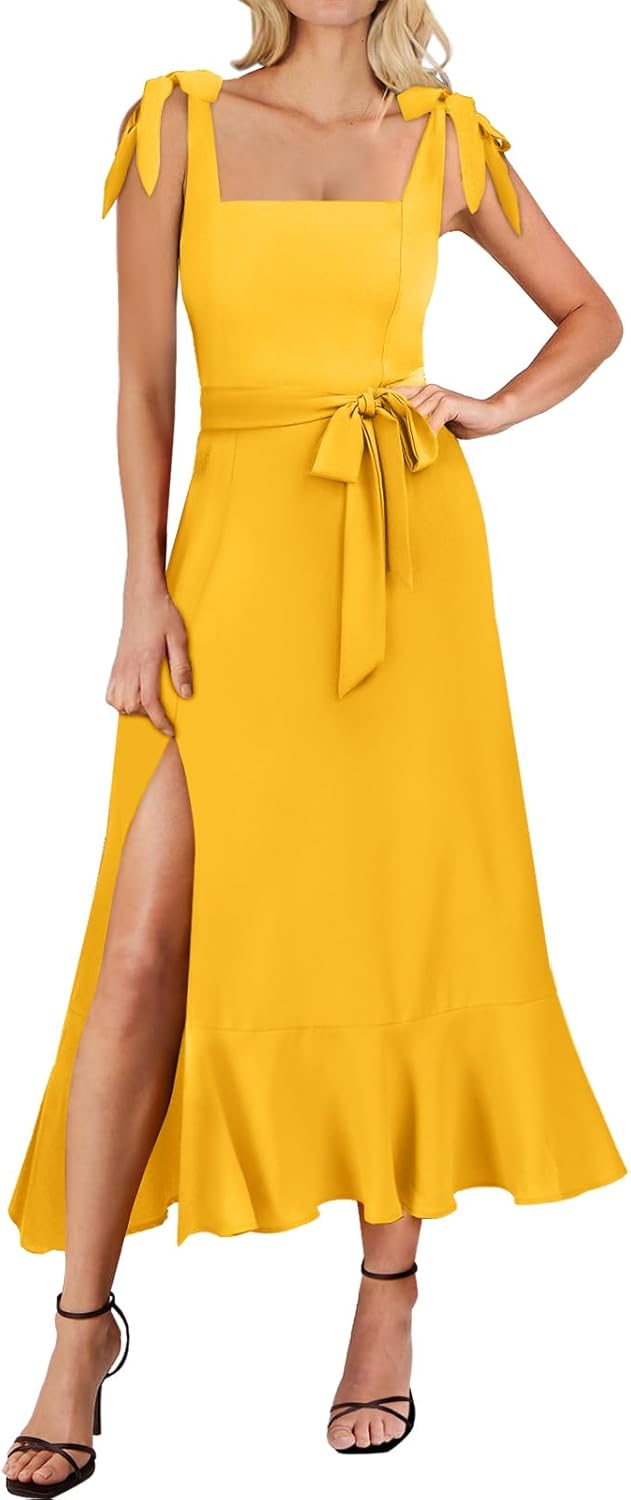 ANRABESS Women's Square Neck Ruffle Split Midi Elegant Formal Wedding Guest Cocktail Bridesmaid Graduation Party Dresses