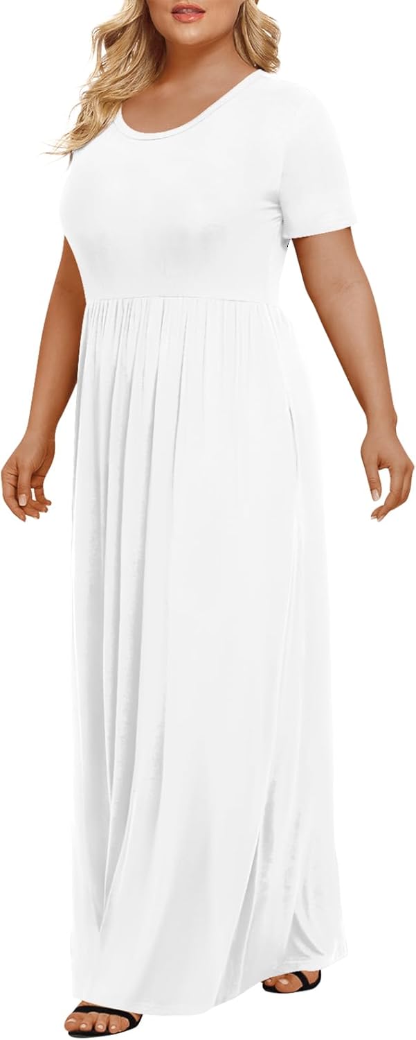 LONGYUAN Women's Plus Size Maxi Dresses for Curvy Women Summer Short Sleeve Casual 2025 Long Dress XL-6XL