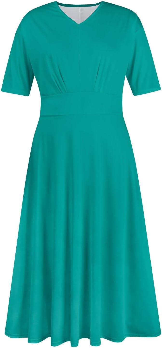 Women's Summer Elegant Cocktail Dress Solid Color Swing V-Neck Party Gown Dresses, S-2XL