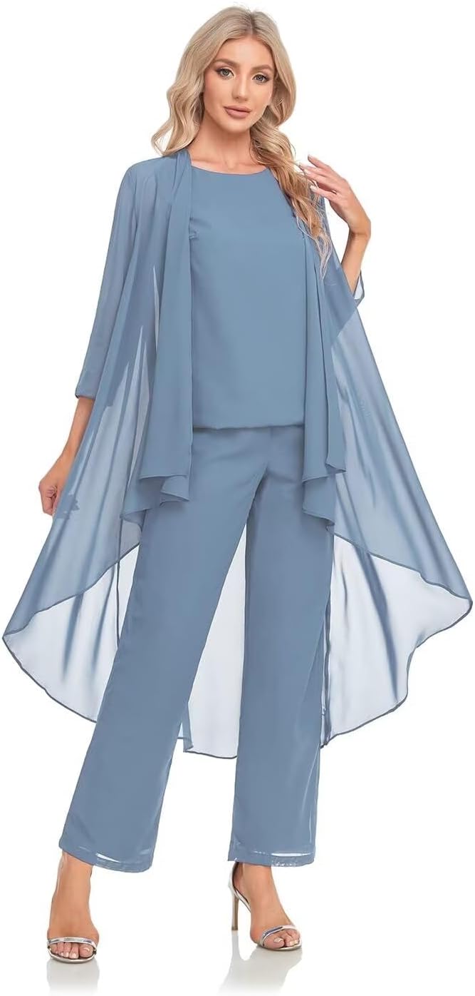 Women's 3 Pieces Chiffon Mother of The Bride Dress with Jacket Chiffon Formal Evening Dresses