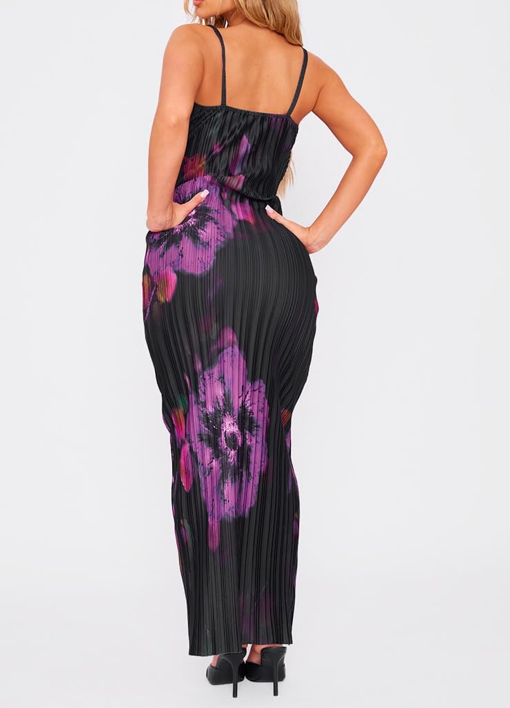 Cowl Neck Dress Sexy Strap Shoulder Pleated Maxi Dresses Summer Wedding Guest Dresses for Women