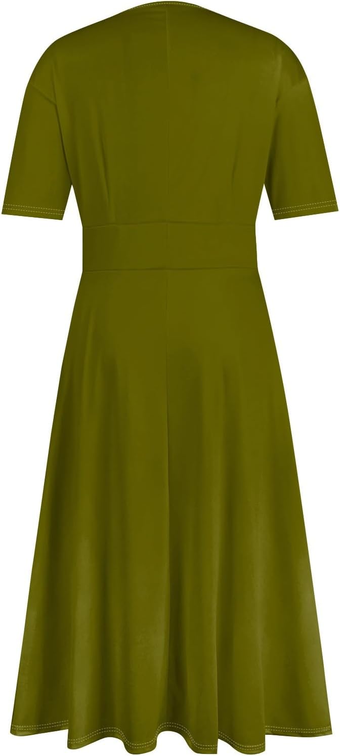 Women's Summer Elegant Cocktail Dress Solid Color Swing V-Neck Party Gown Dresses, S-2XL
