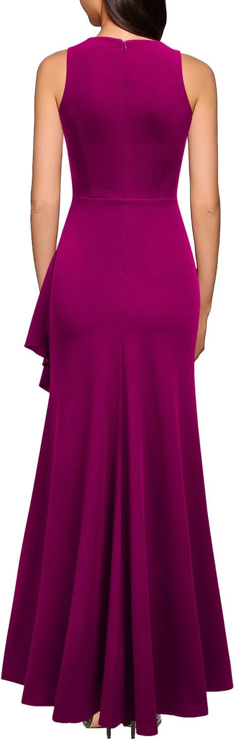 WOOSEA Women's Scoop Neck Sleeveless Split Bodycon Mermaid Evening Cocktail Long Dress