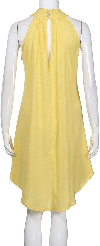 Sun Dresses for Women 2025 Vacation Halter Neck Solid Summer Casual Sundress Elegant Pleated High Low Mini Dresses