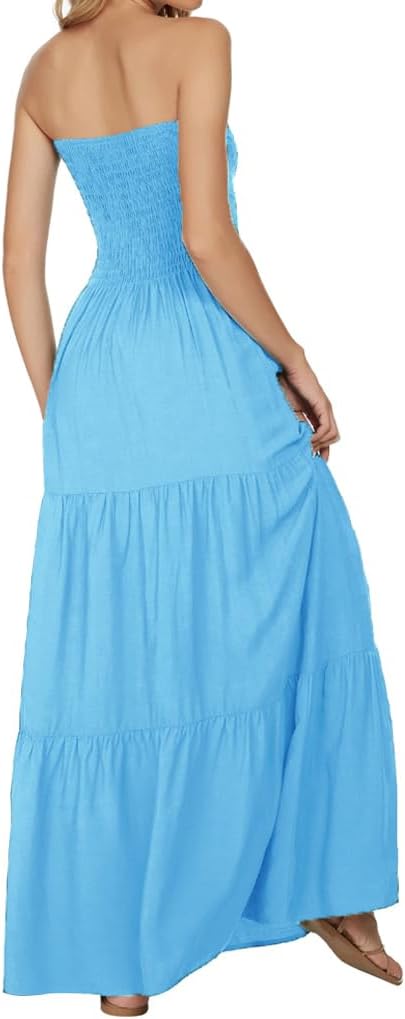 Women's Summer Strapless Tube Top Maxi Dresses Off Shoulder Boho Beach Long Dress
