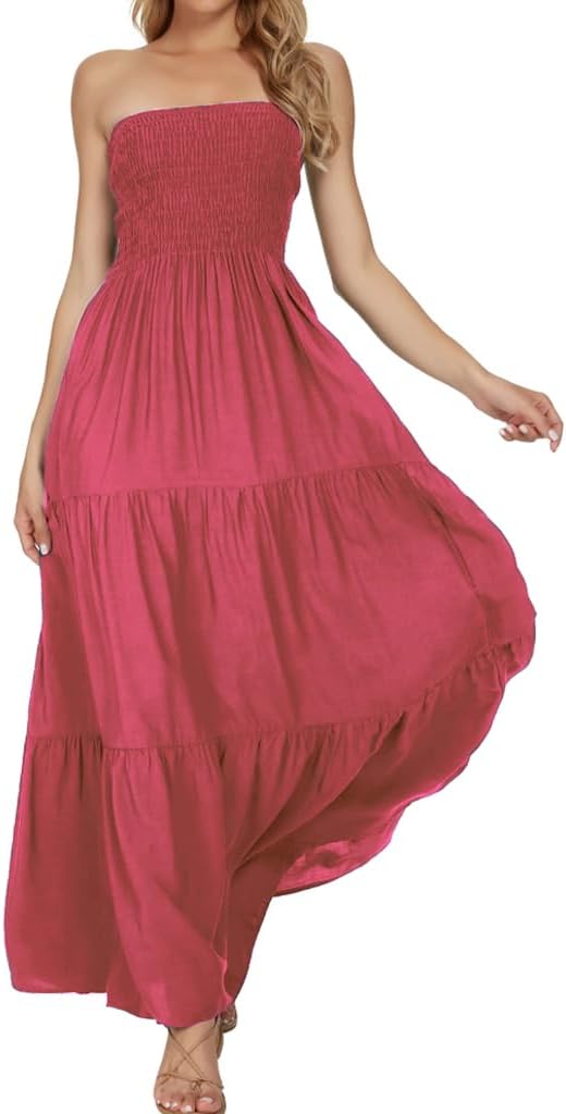 Women's Summer Strapless Tube Top Maxi Dresses Off Shoulder Boho Beach Long Dress