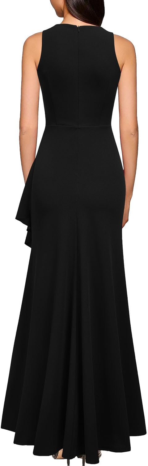 WOOSEA Women's Scoop Neck Sleeveless Split Bodycon Mermaid Evening Cocktail Long Dress