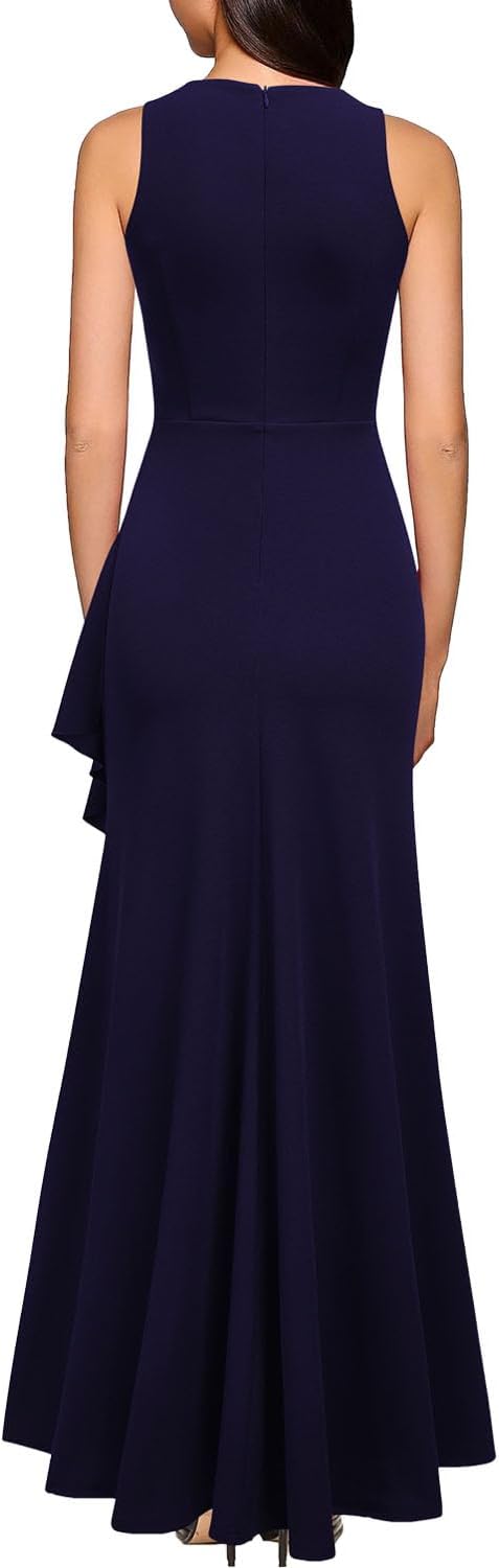 WOOSEA Women's Scoop Neck Sleeveless Split Bodycon Mermaid Evening Cocktail Long Dress