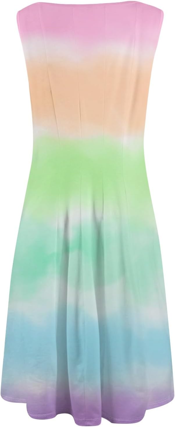 Womens Tank Sundress 2025 Casual Floral Print Tshirt Dress Swing Sleeveless Midi Dress Crewneck Pleated Summer Dresses