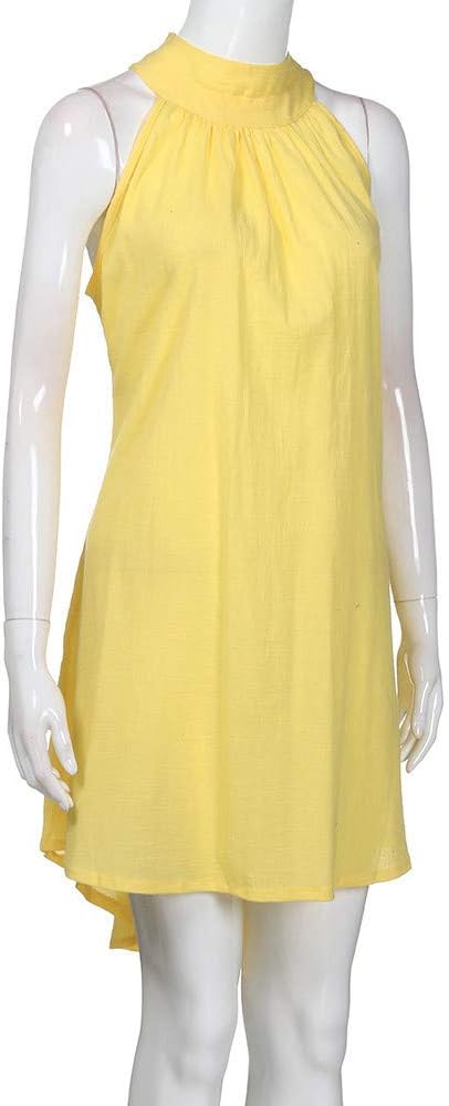 Sun Dresses for Women 2025 Vacation Halter Neck Solid Summer Casual Sundress Elegant Pleated High Low Mini Dresses
