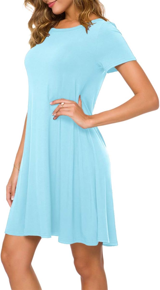 POPYOUNG 2025 Women's Summer Casual T-Shirt Dresses Crew Neck Beach Cover Up Sun Dress