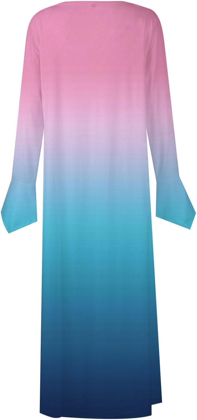 DOPOCQ Fall Women Dresses 2023 Long Sleeve V Neck Plus Size Maxi Dress Boho Dress High Waisted A-Line Dress with Pocket
